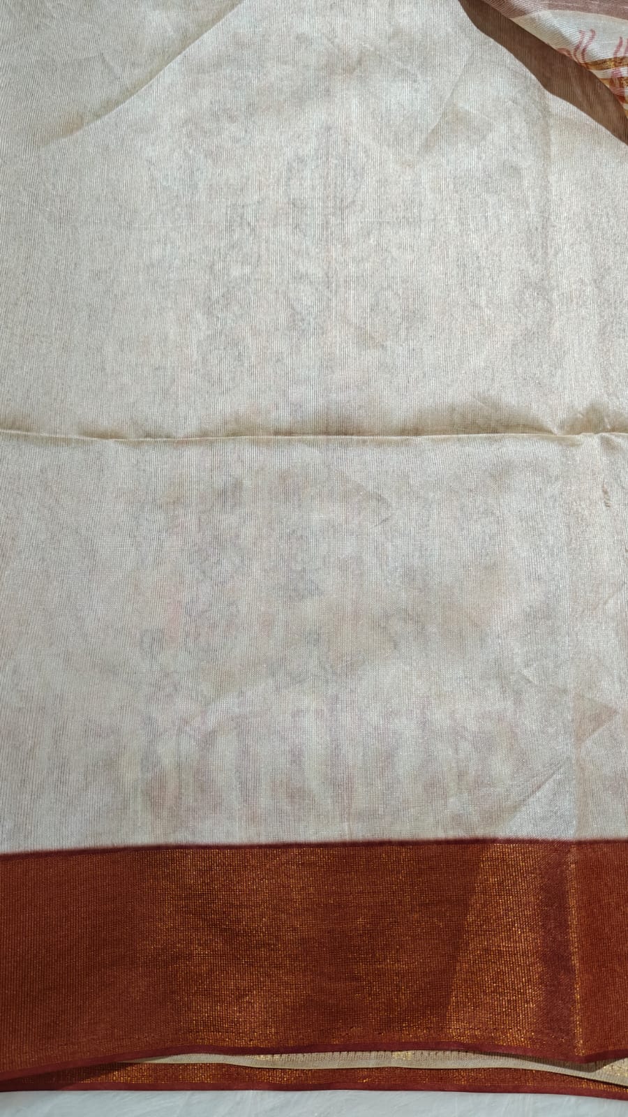 Kosa Semi Silk Saree Off White And Maroon With Madhubhani Digital