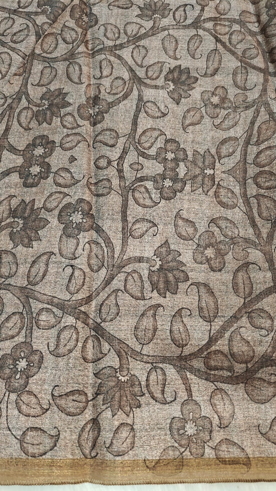 Mauve Brown With kalamkari Digital Printed In Kia Silk Saree