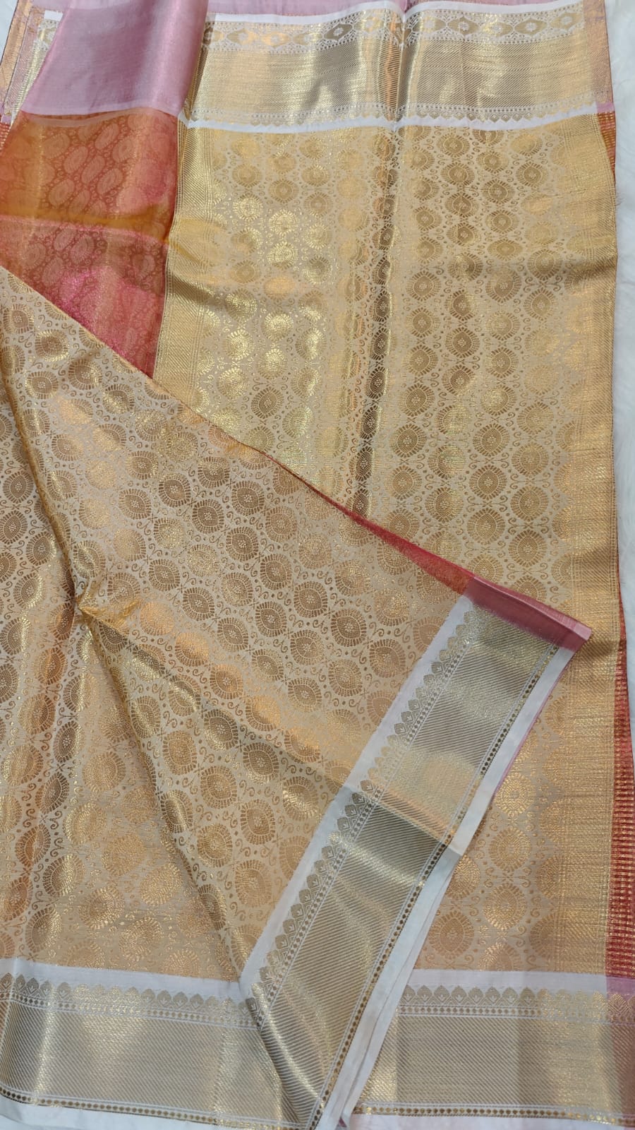 Celebrity inspired Checked Tissue Kanjivaram Semi Silk Saree