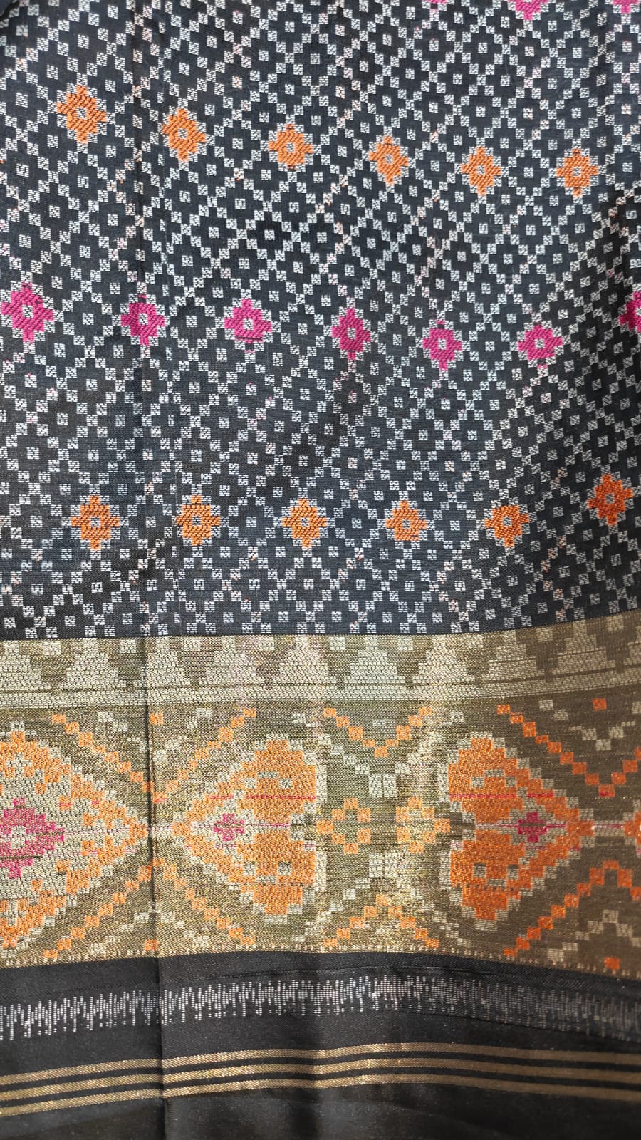 Rich Black Ikkat Patola Semi Silk Saree With Zari Weaving