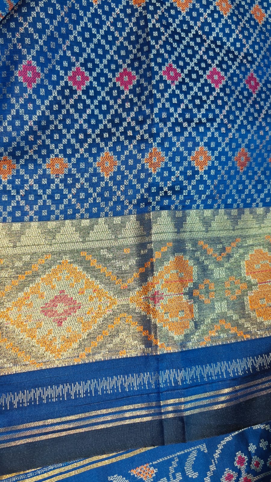 Royal Blue Ikkat Patola Semi Silk Saree With Zari Weaving