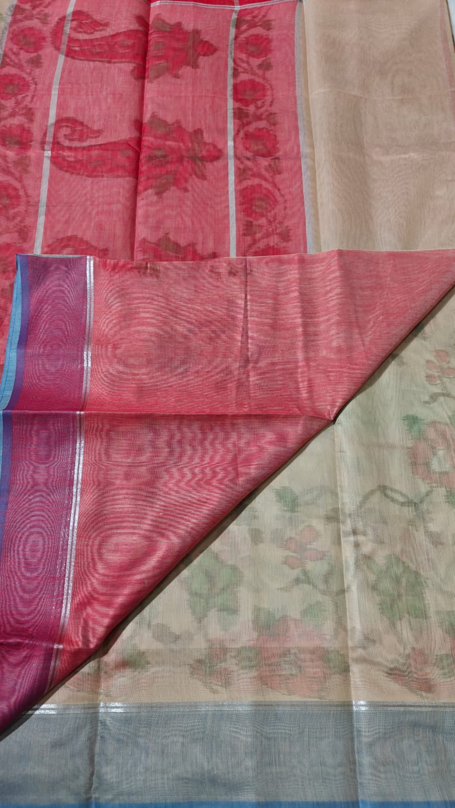 Beige - Ikkat Pochampally Printed Allover Body With Ganga Jamuna Border