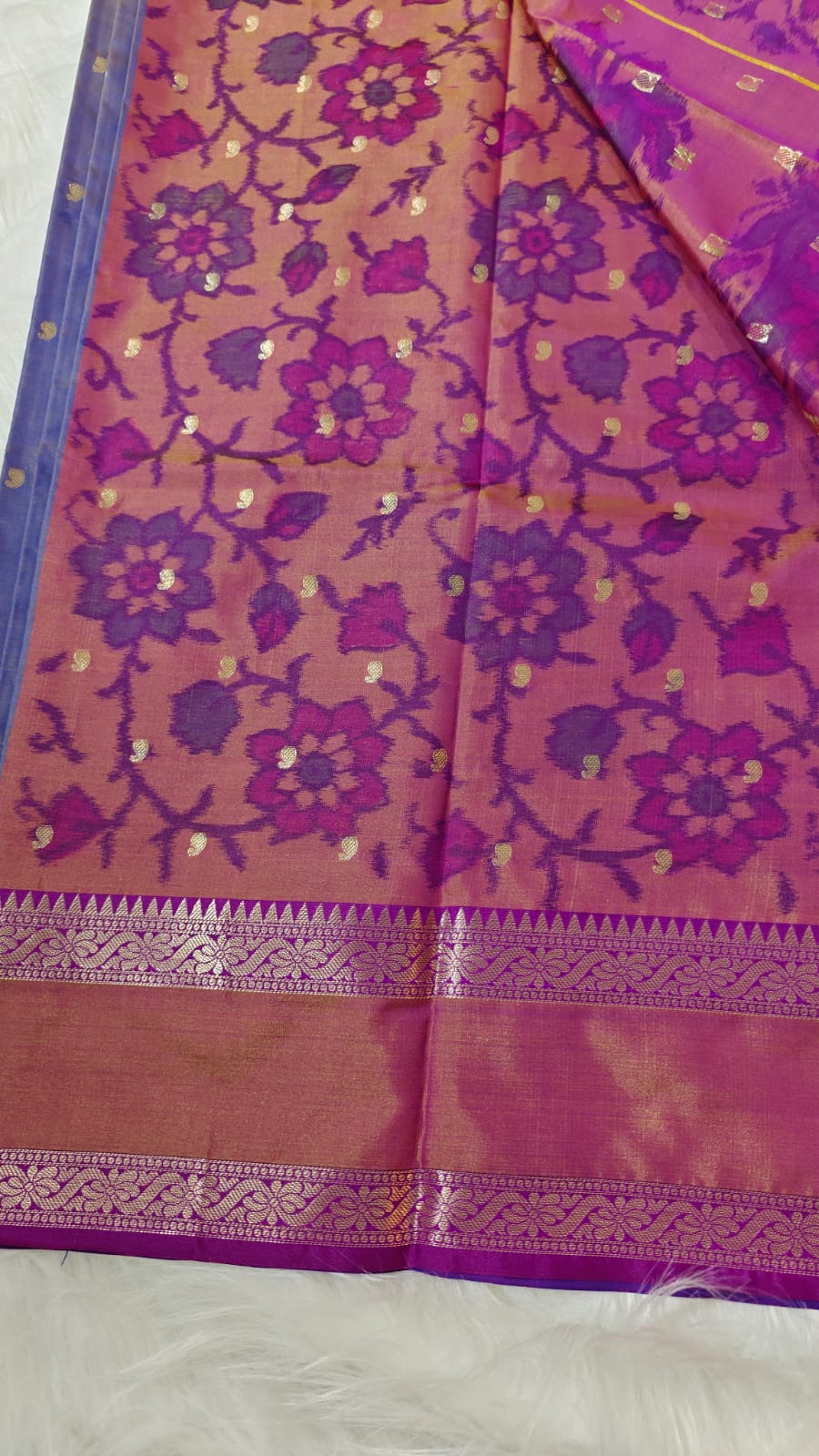Dual Shade Purple Semi Soft Silk Saree With Pochampally Print