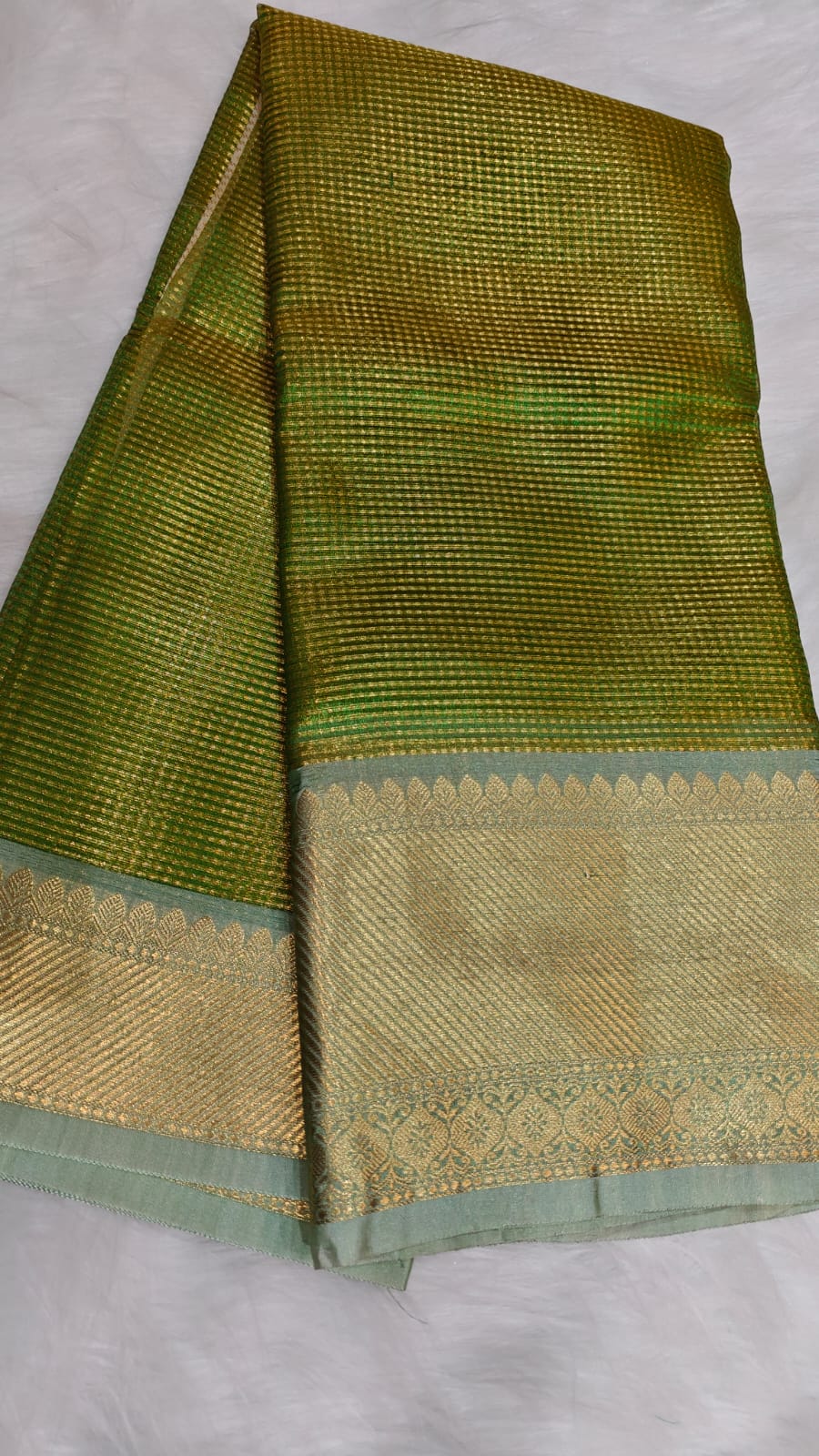 Celebrity inspired Checked Tissue Kanjivaram Semi Silk Saree