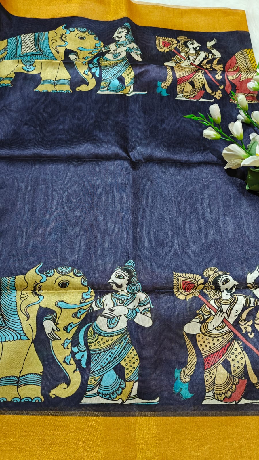Kosa Semi Silk Saree Grey & Maroon With Madhubhani Digital printing