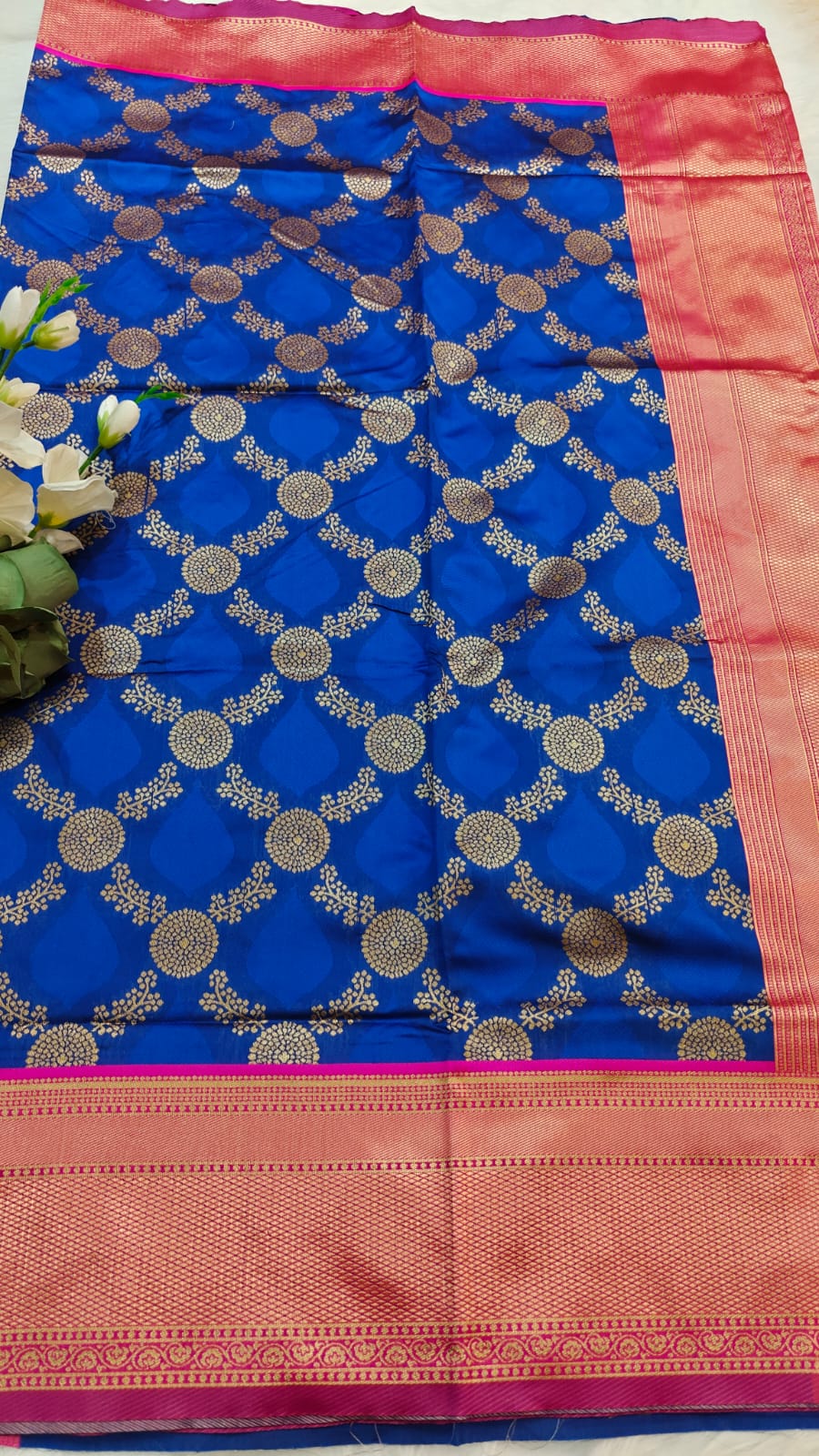 ROYAL BLUE & RANI PINK SOFT LICHI SEMI SILK SAREE