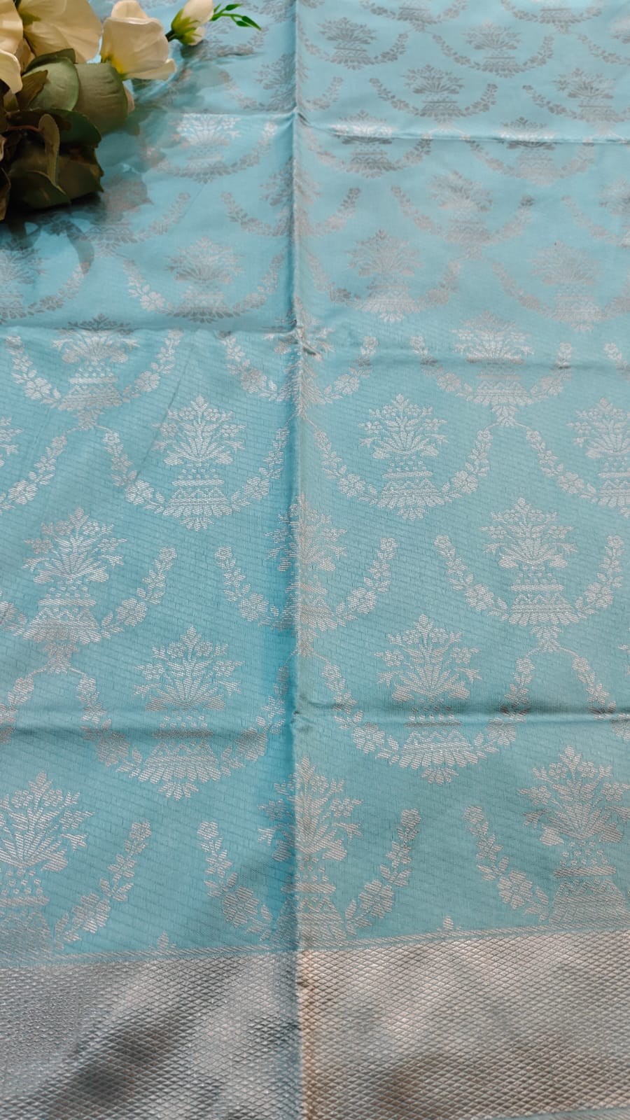 Soft Lichi Semi Silk Saree Pastel Blue with Silver Zari Woven Design