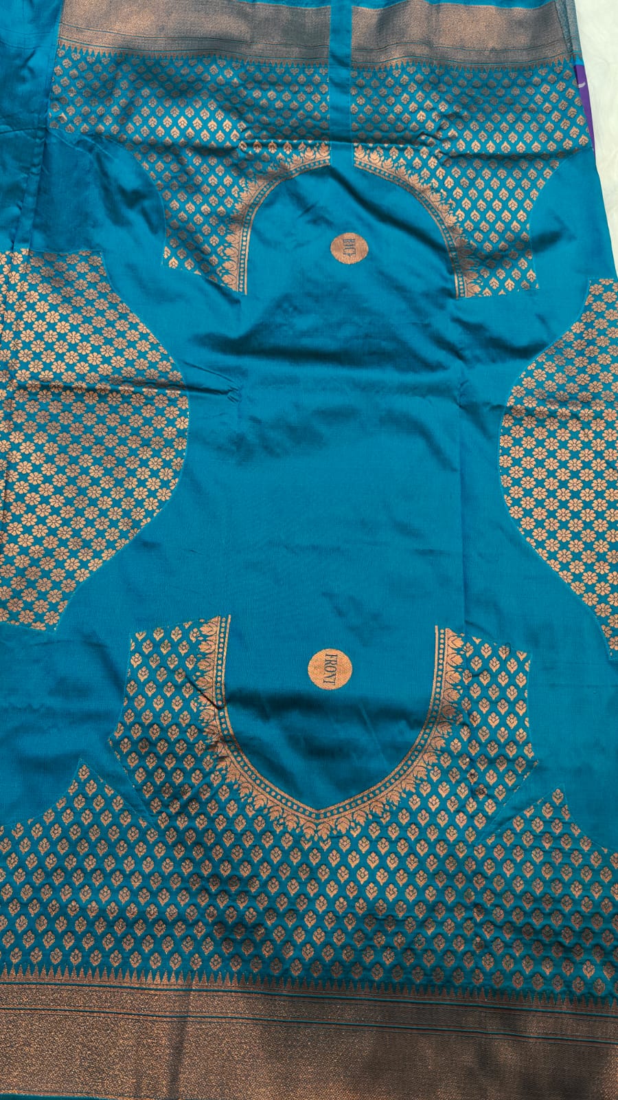 Semi Soft Silk Copper Zari Weaving Paithani Purple & Peacock Green