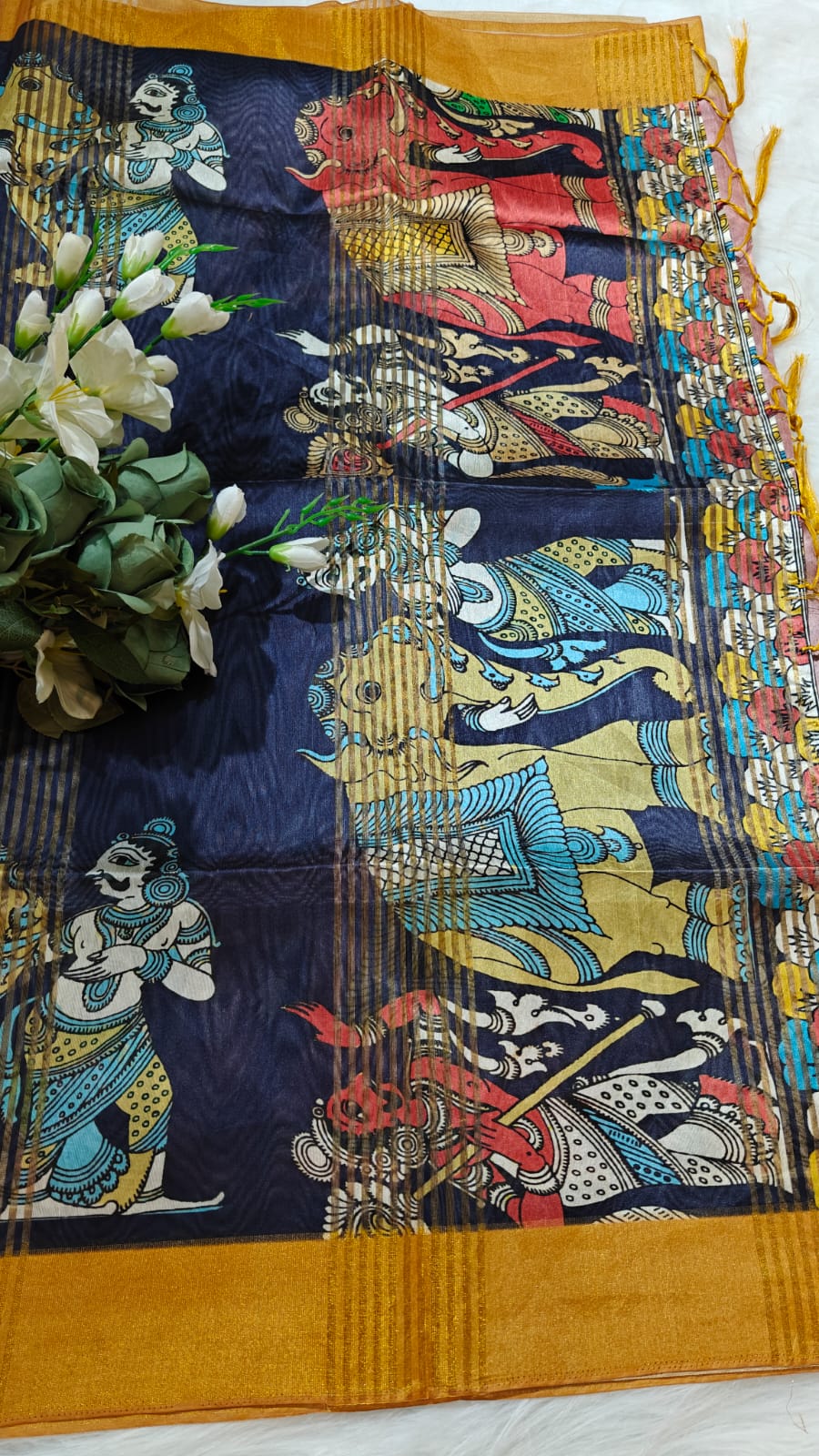 Kosa Semi Silk Saree Grey & Maroon With Madhubhani Digital printing