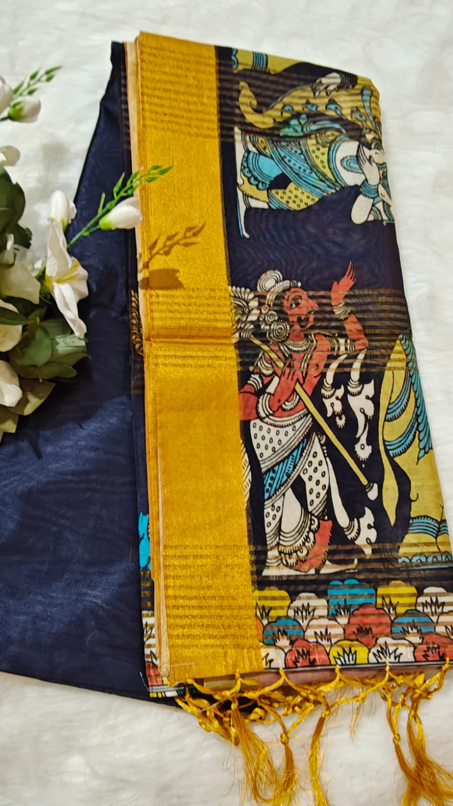 Kosa Semi Silk Saree Grey & Maroon With Madhubhani Digital printing