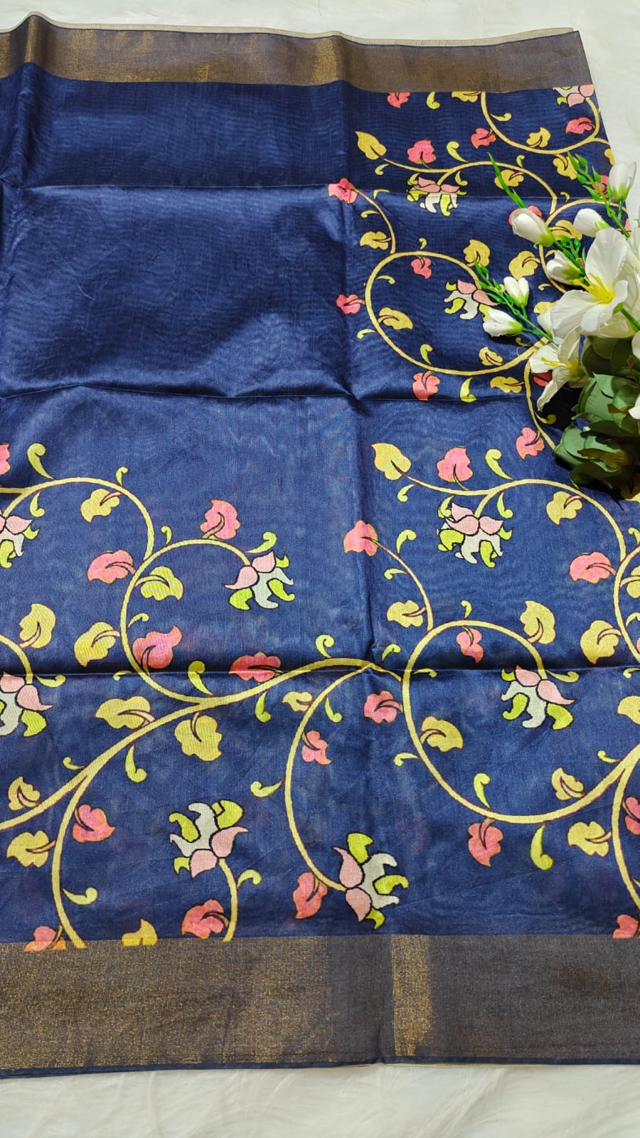 Kosa Semi Silk Deep Blue Saree With Digital Printed