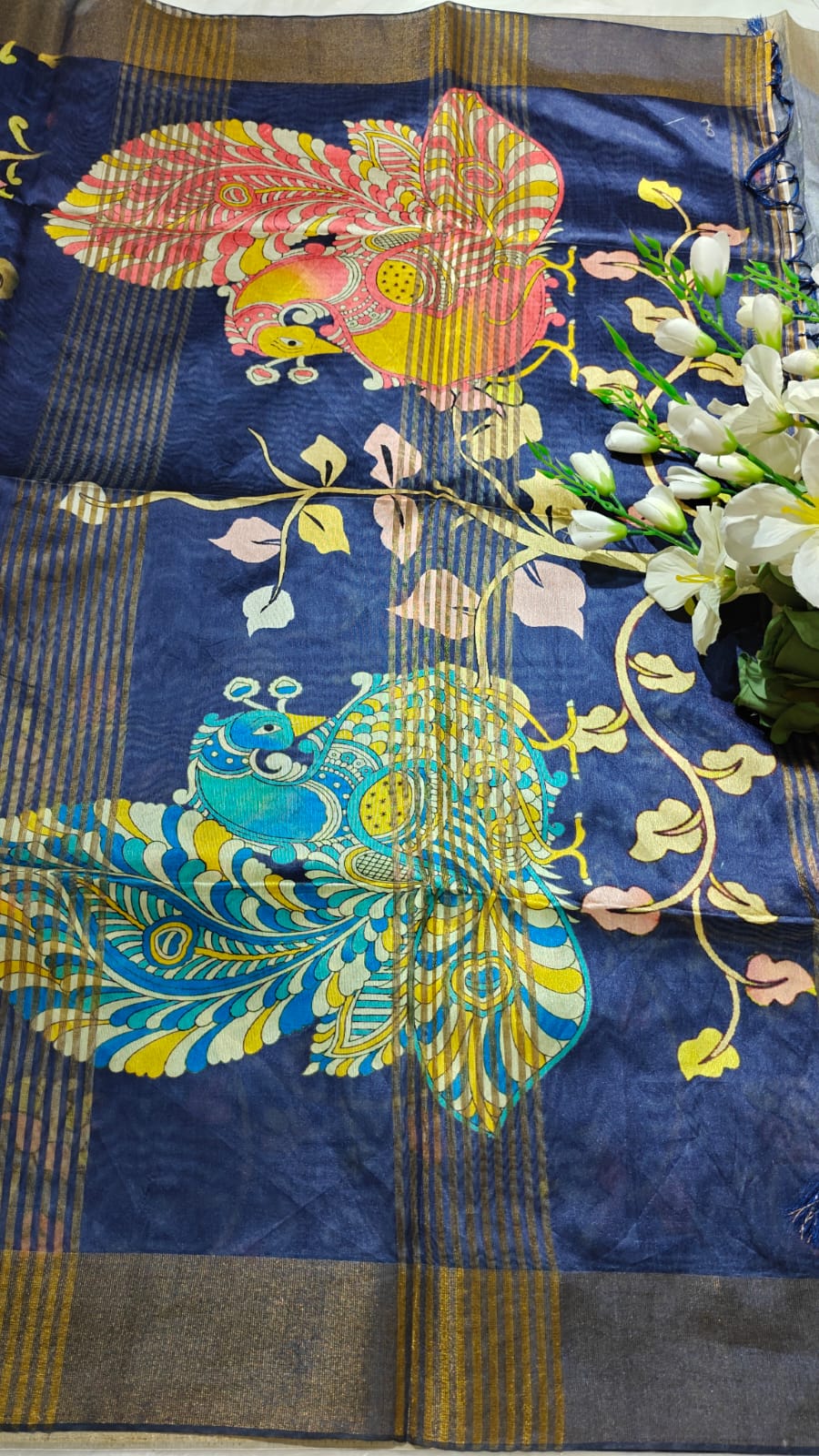 Kosa Semi Silk Deep Blue Saree With Digital Printed