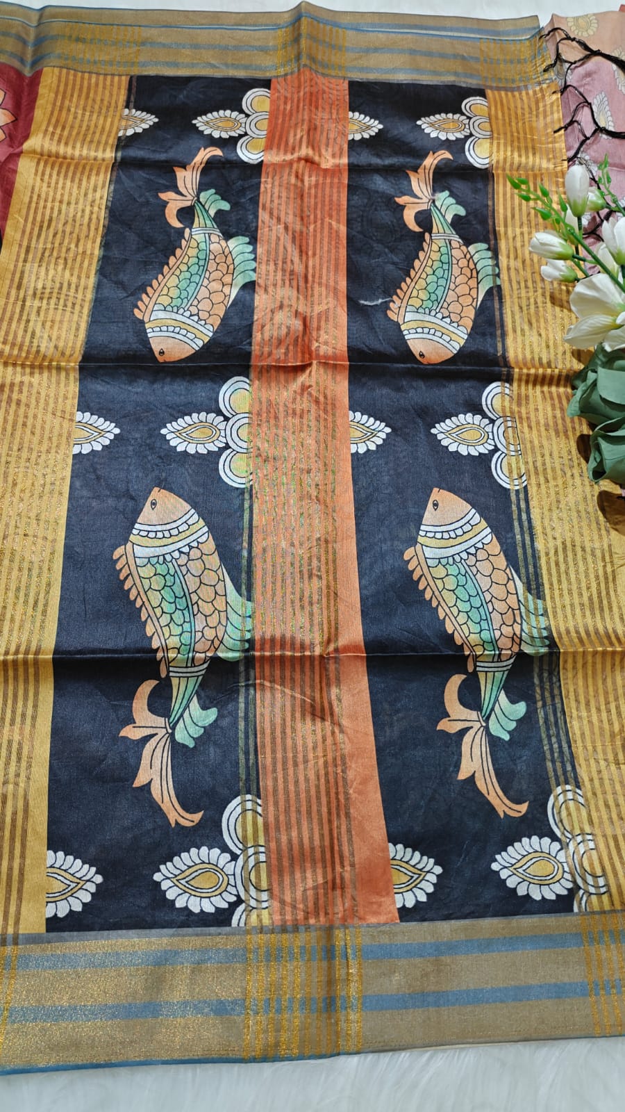 Kosa Semi Silk Saree With Grey Kalamkari Digital Printed