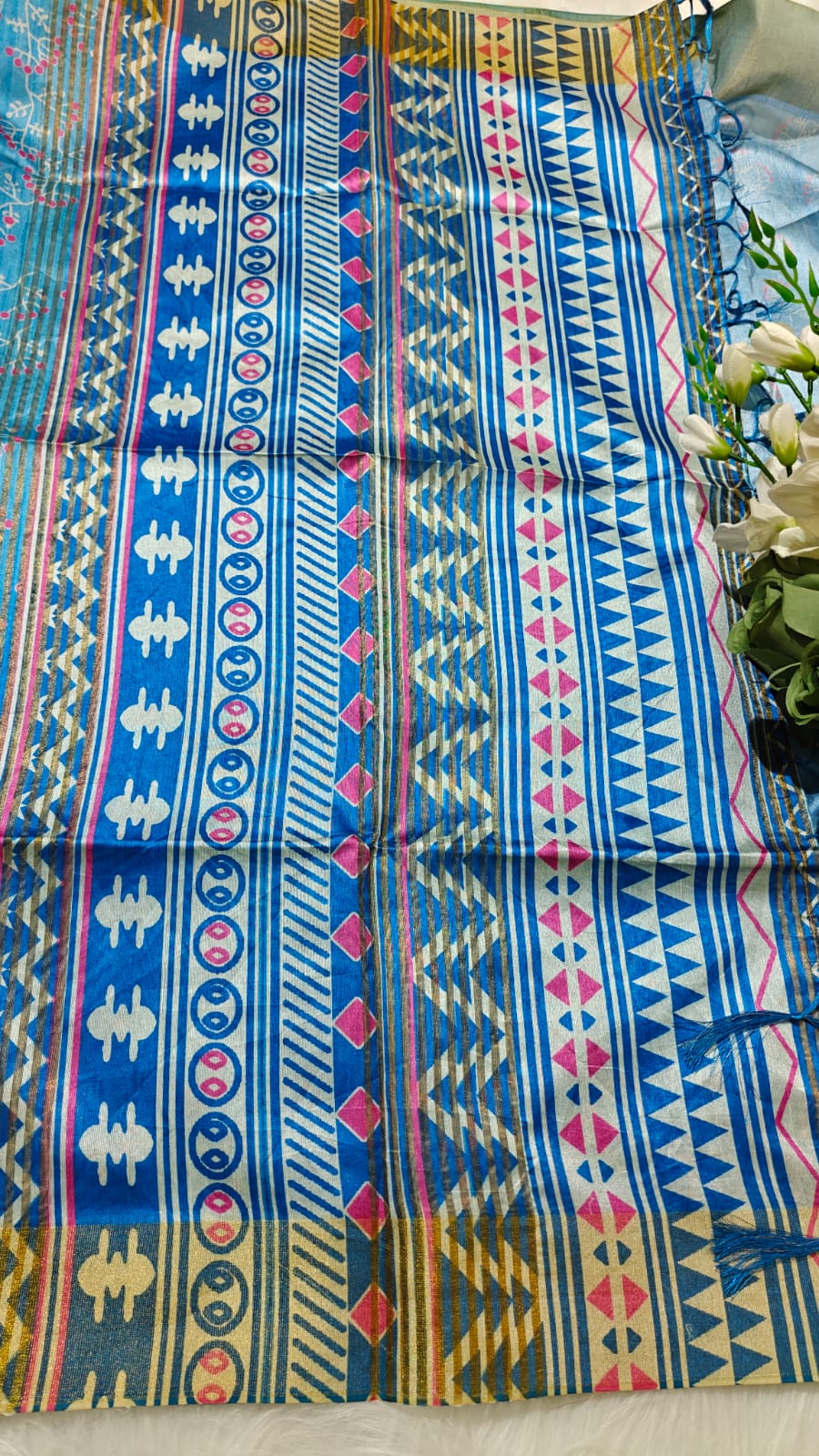 Kosa Semi Silk Saree Dual Blue Shade With Flower Digital Printed