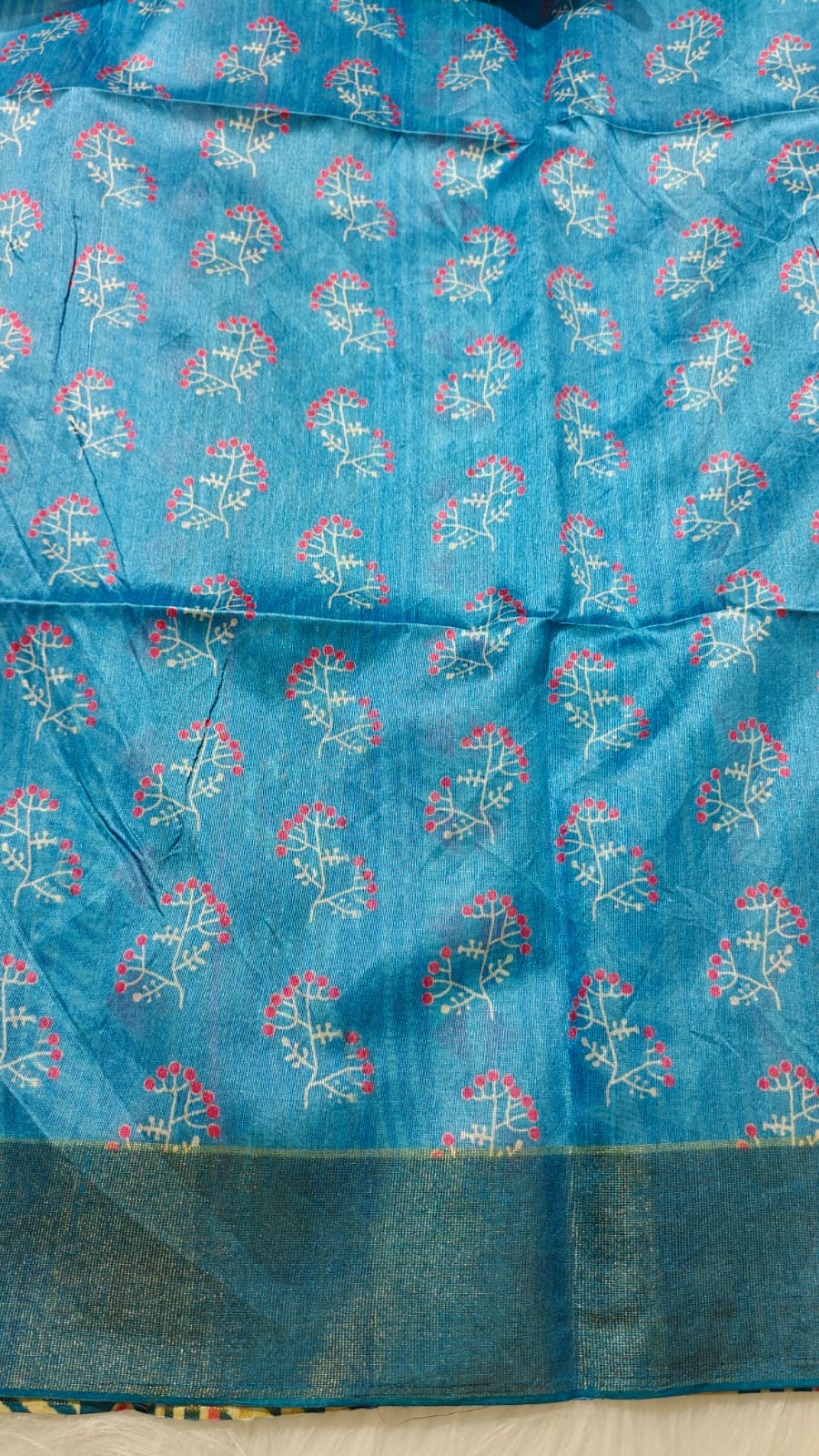 Kosa Semi Silk Saree Dual Blue Shade With Flower Digital Printed