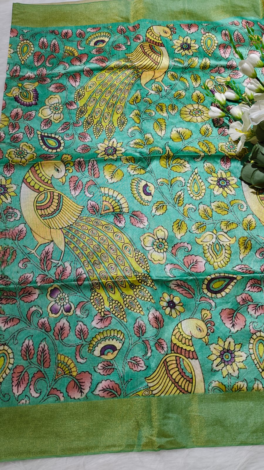 Kosa Semi Silk Fern Green Saree With Digital Printing
