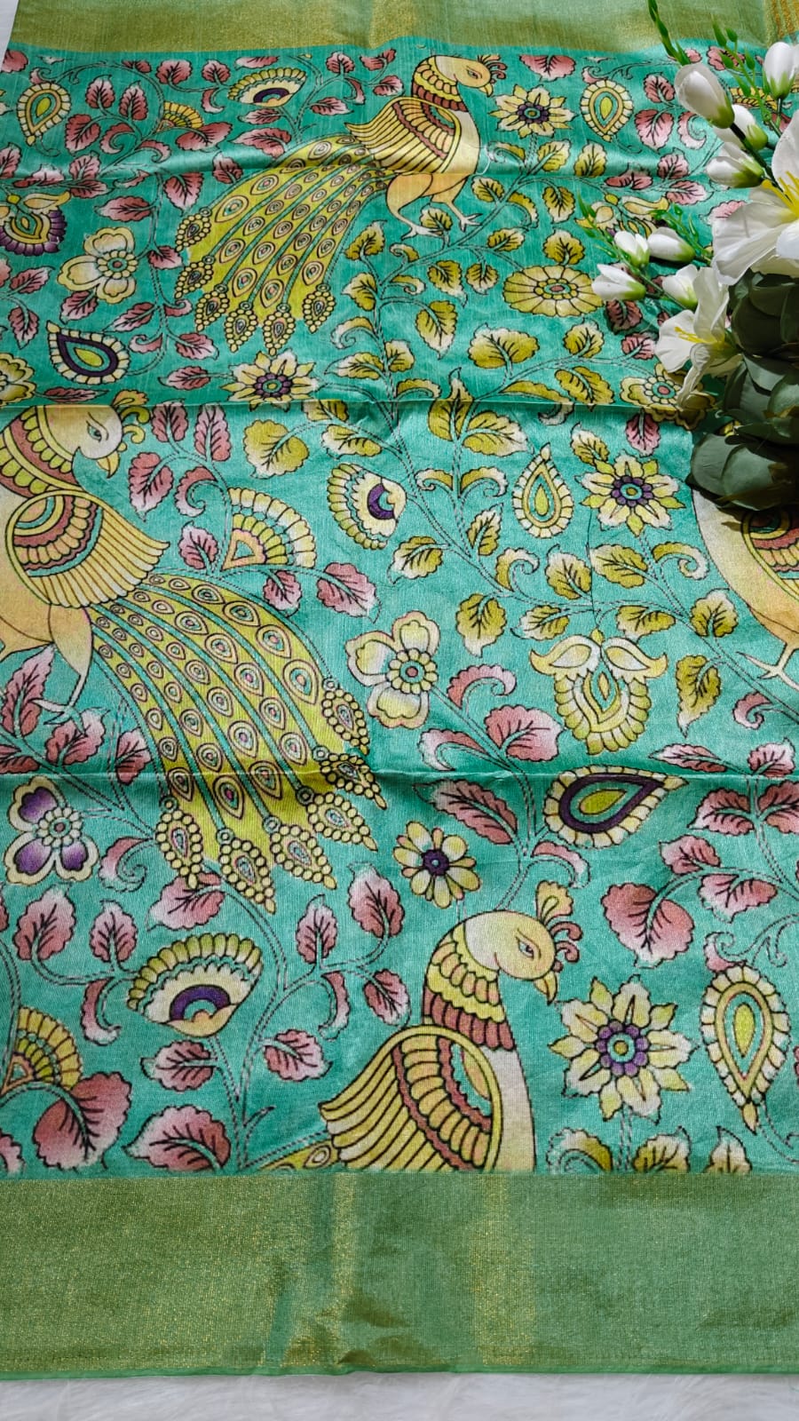 Kosa Semi Silk Fern Green Saree With Digital Printing