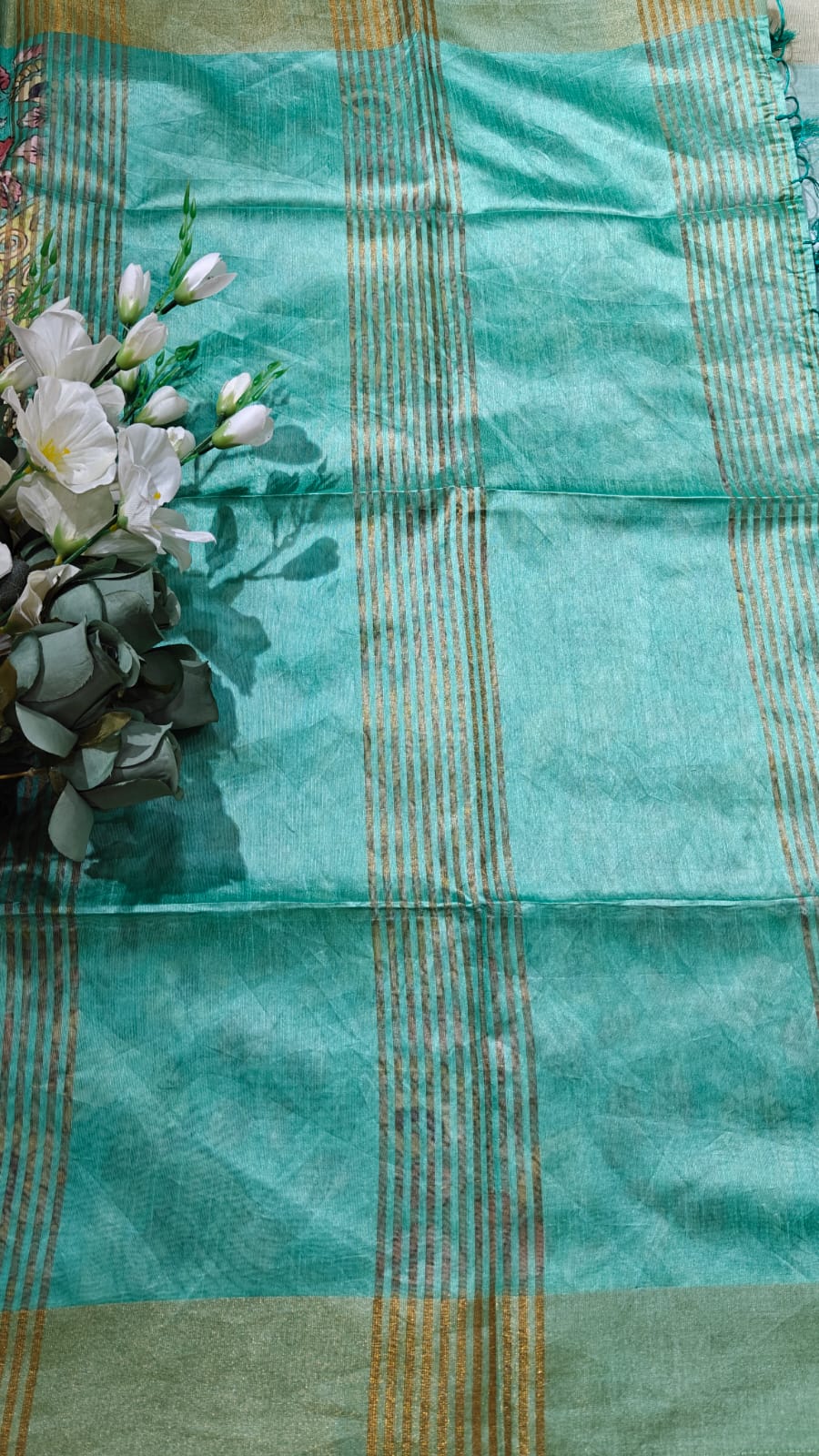 Kosa Semi Silk Fern Green Saree With Digital Printing