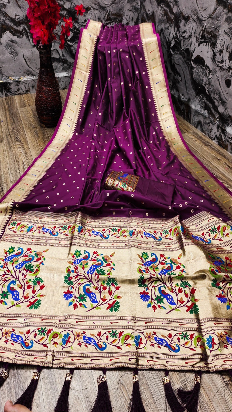 Soft Paithani Silk Saree With Meenakari Weaved Border & Pallu