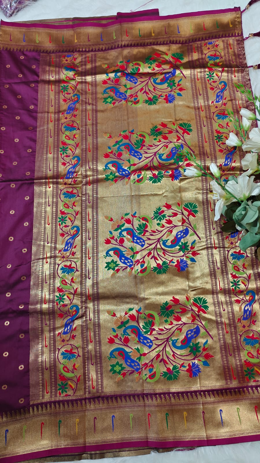 Soft Paithani Silk Saree With Meenakari Weaved Border & Pallu