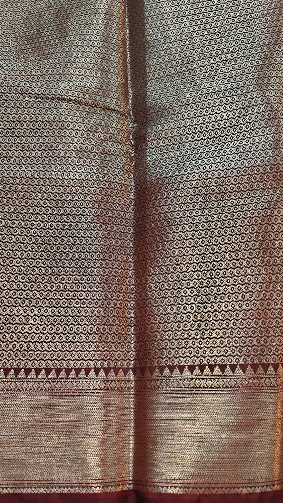 Beige & Maroon Kanchi Border With All Over Body Kalamkari Printed Banarasi Saree