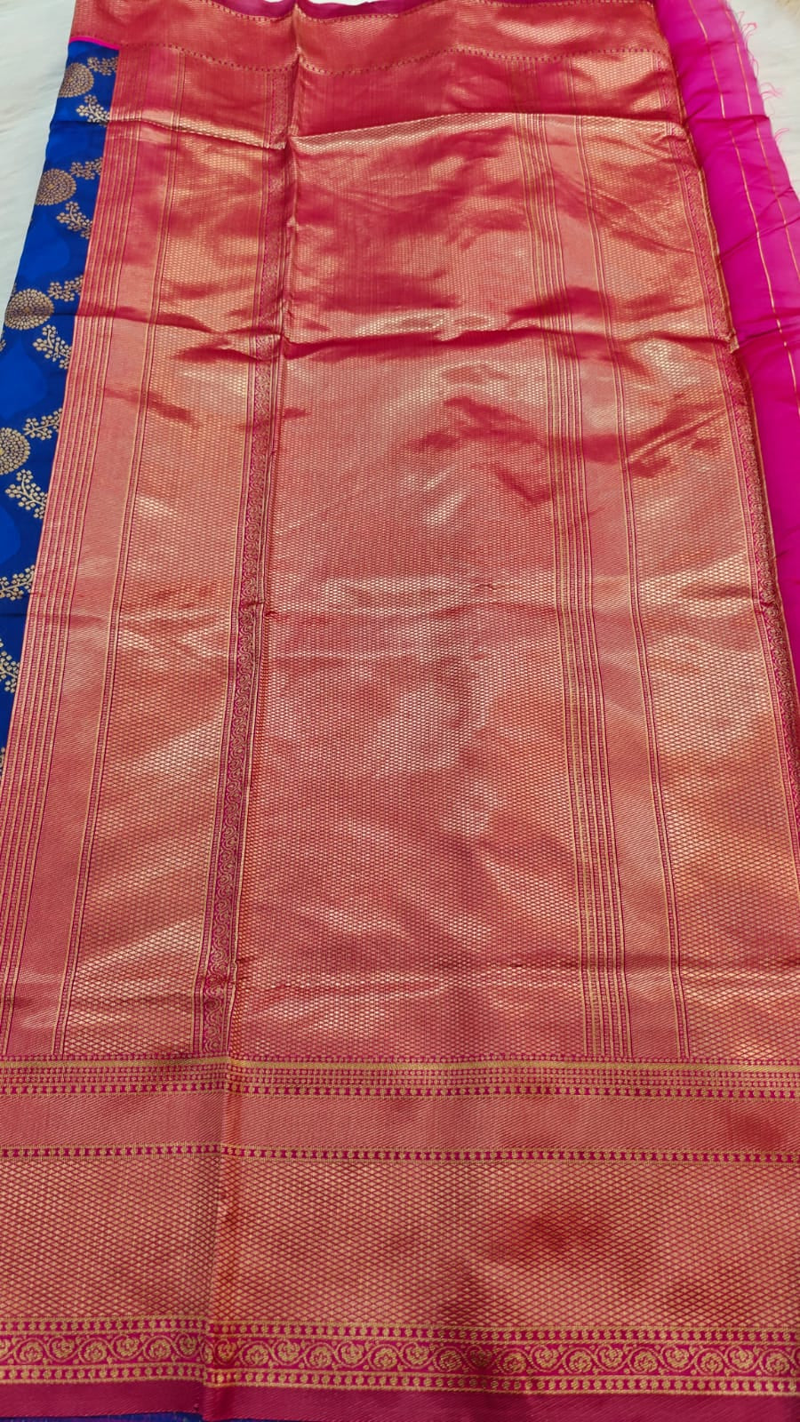 ROYAL BLUE & RANI PINK SOFT LICHI SEMI SILK SAREE