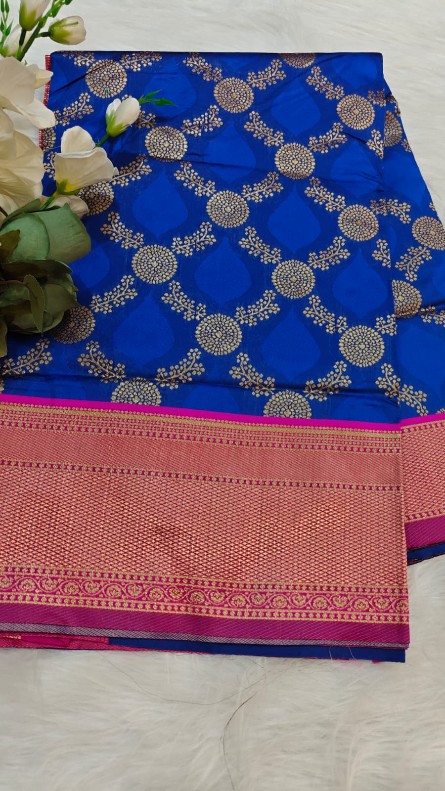 ROYAL BLUE & RANI PINK SOFT LICHI SEMI SILK SAREE