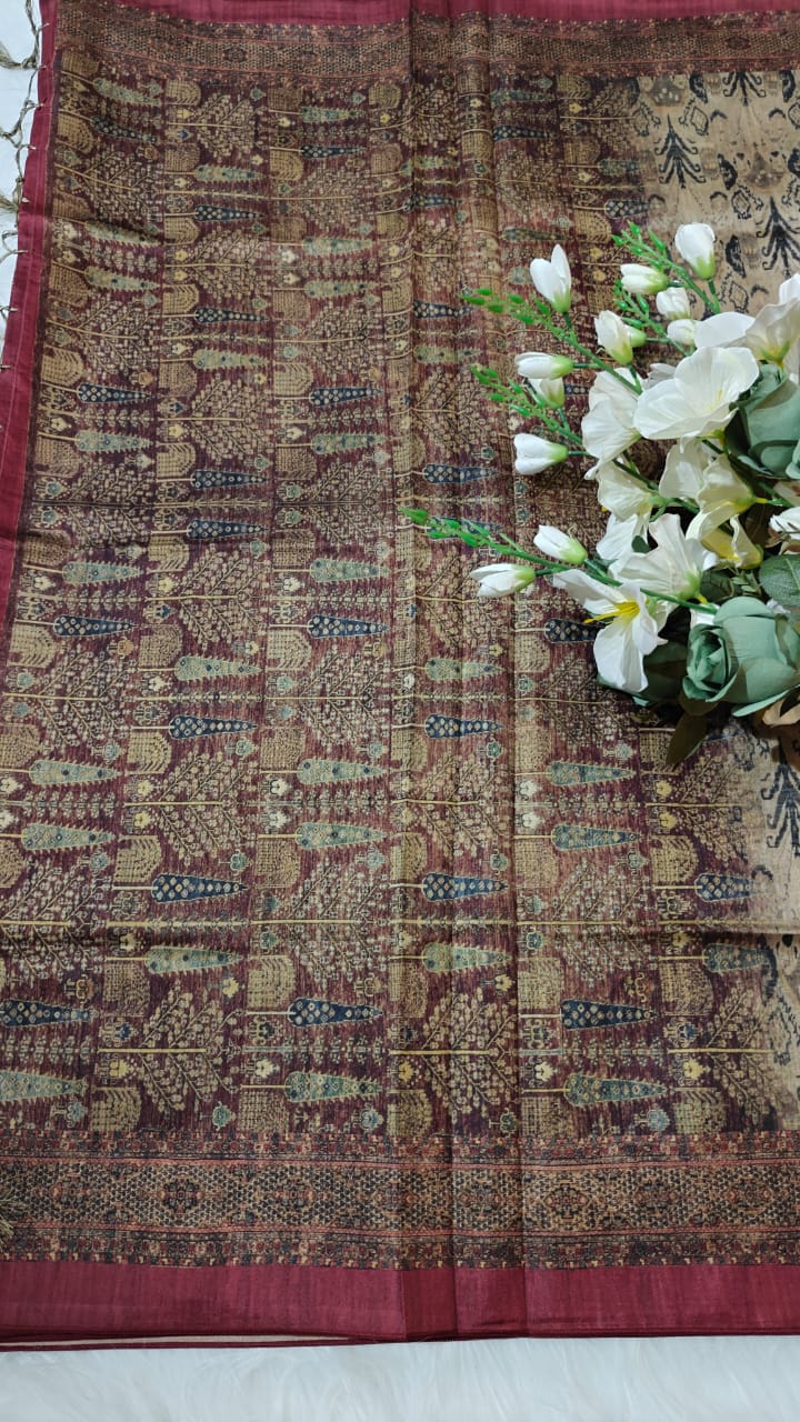 Semi Tussar silk With kalamkari Digital Printed Saree