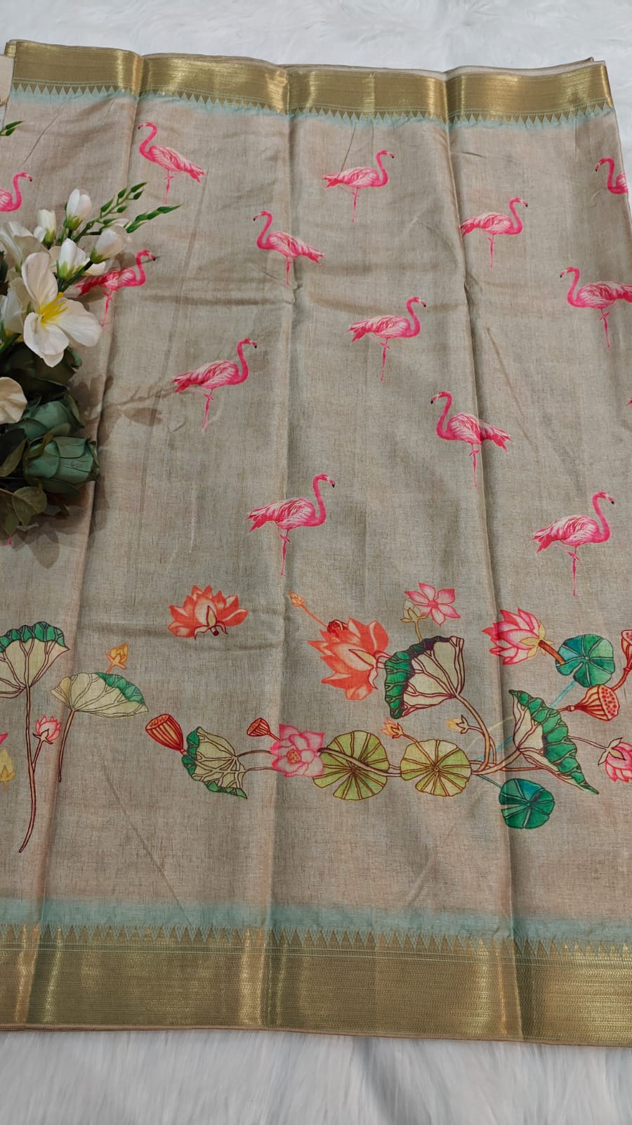 Beige - Hindu Heritage Pichwai Digital Printing In Manipuri Semi Silk