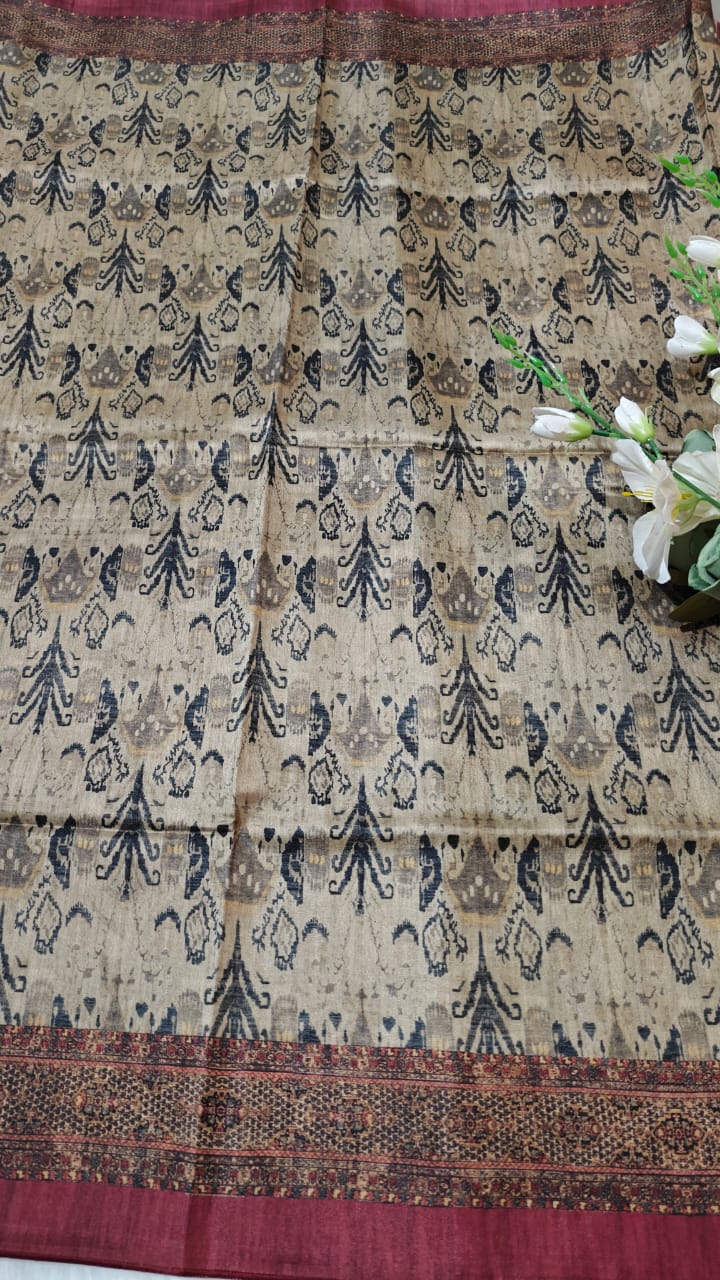 Semi Tussar silk With kalamkari Digital Printed Saree