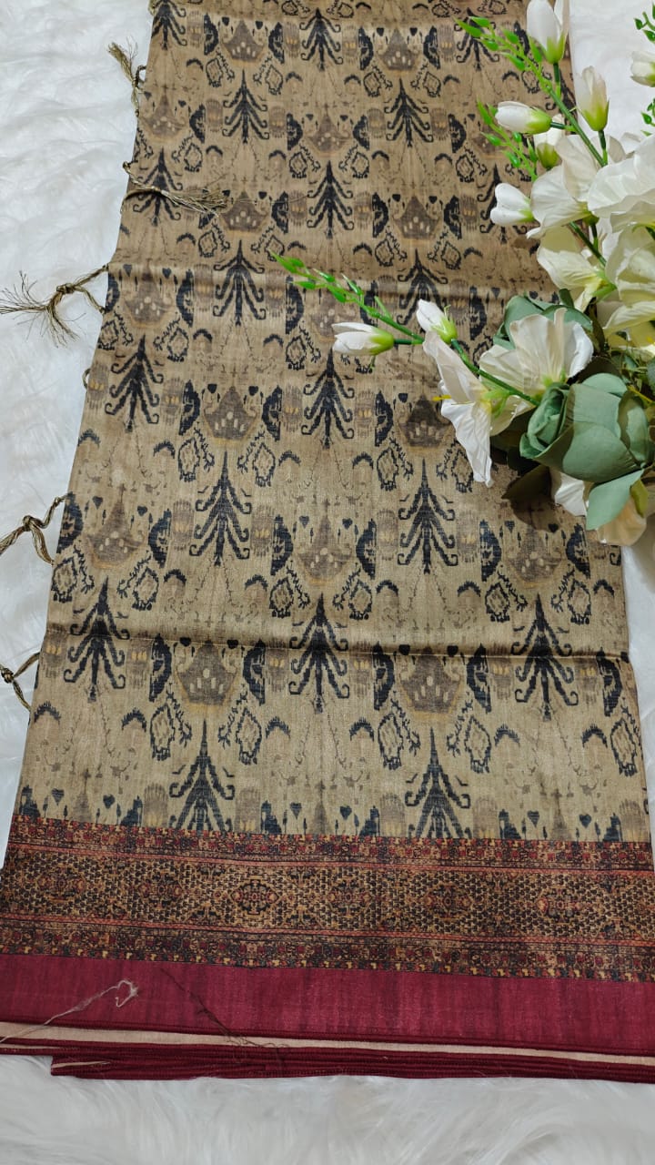 Semi Tussar silk With kalamkari Digital Printed Saree