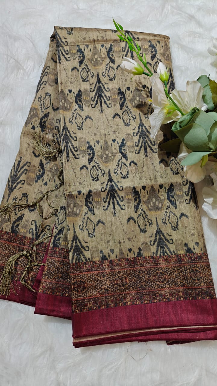 Semi Tussar silk With kalamkari Digital Printed Saree