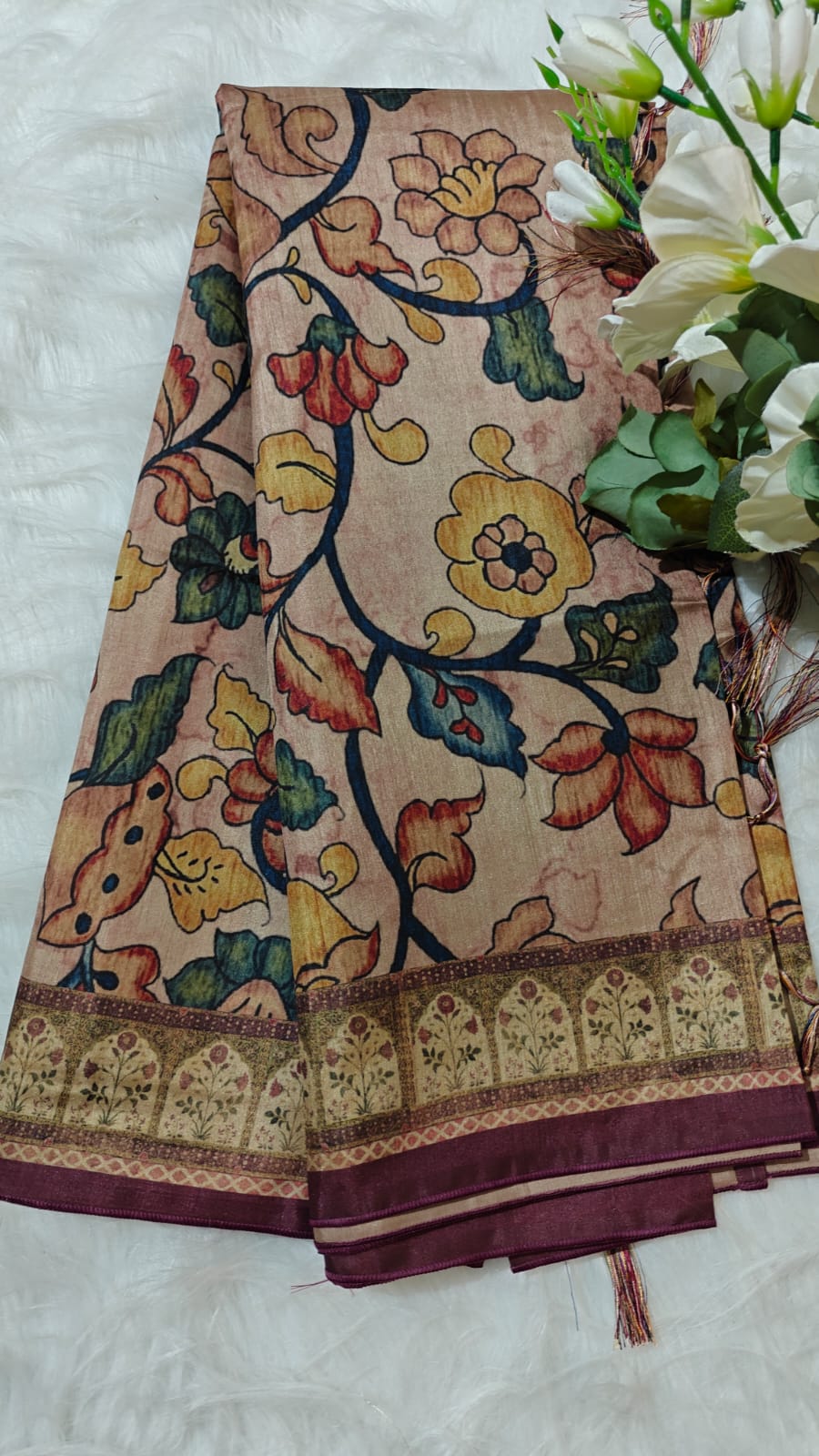 Semi Tussar silk With kalamkari Digital Printed Saree