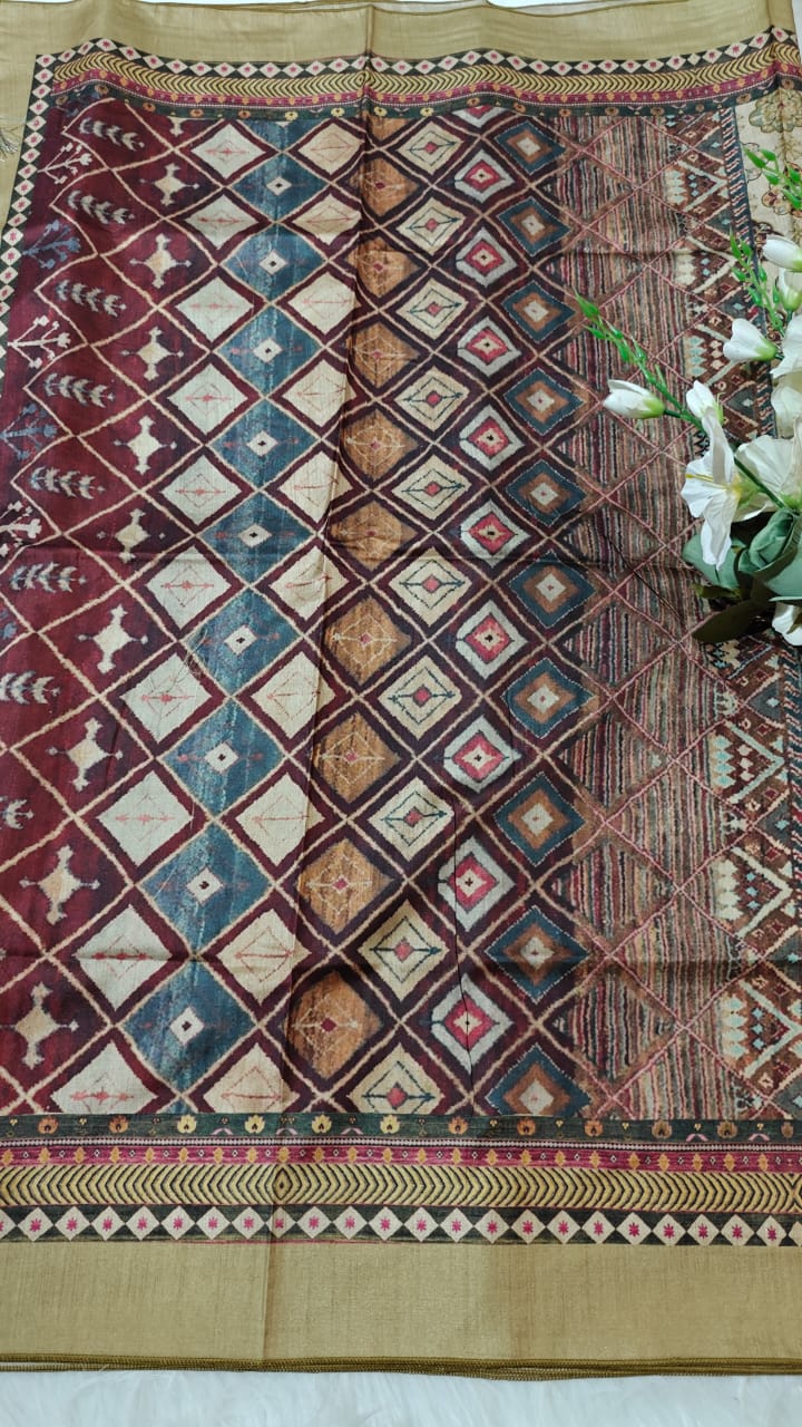 Beige - Semi Tussar silk With kalamkari Digital Printed Saree