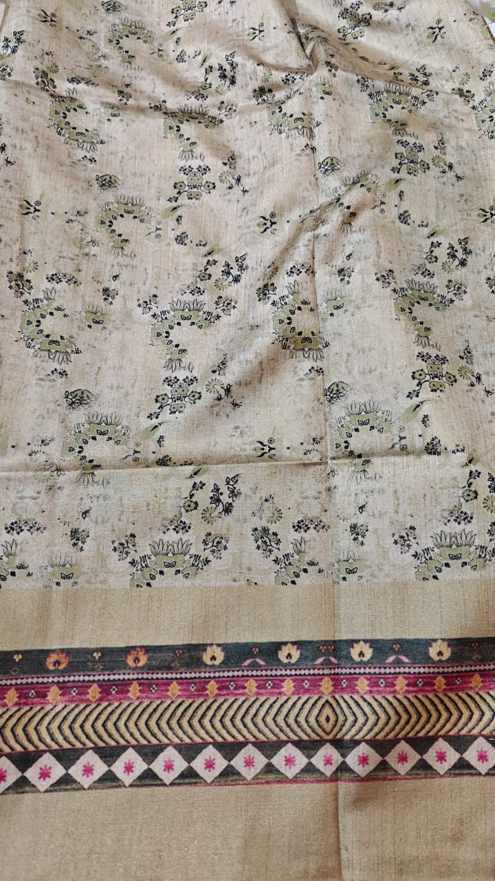 Beige - Semi Tussar silk With kalamkari Digital Printed Saree