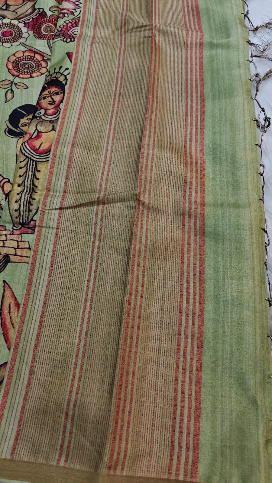 Neon Green Saree Madhubhani  Printed In Kia Silk