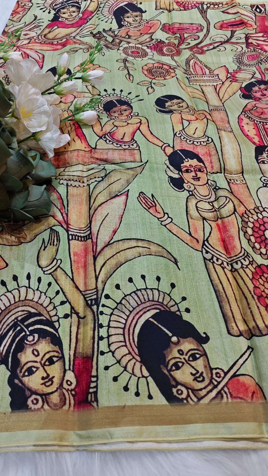 Neon Green Saree Madhubhani  Printed In Kia Silk