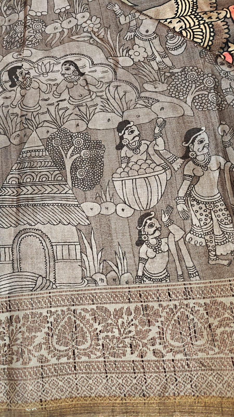 Rose Grey Kia Silk Saree With Kalamkari Print