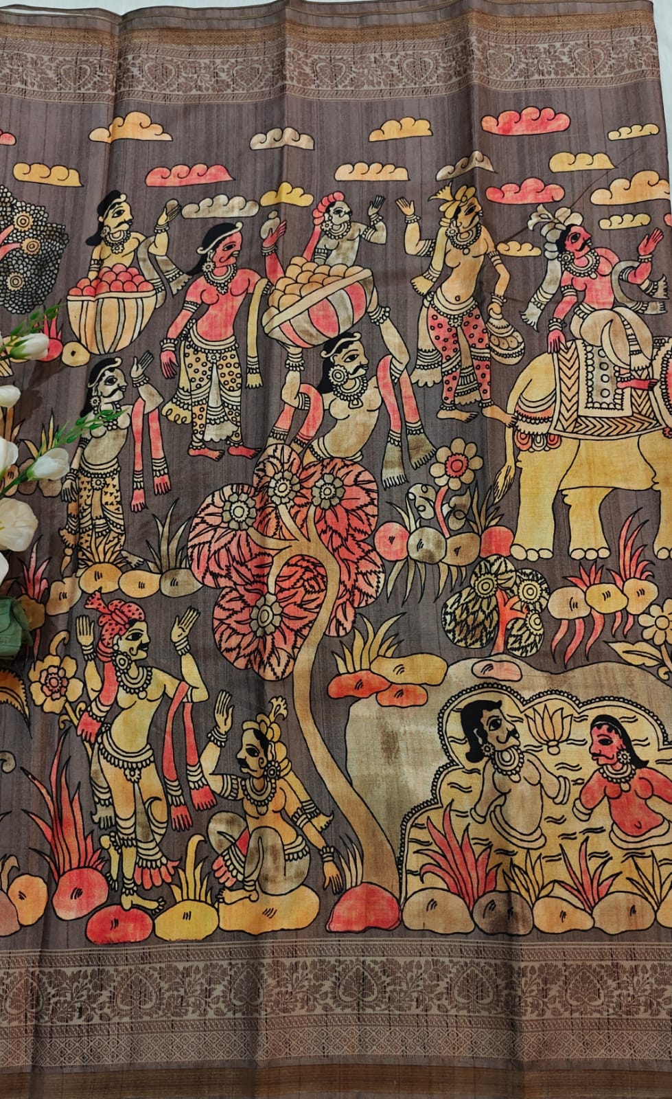 Rose Grey Kia Silk Saree With Kalamkari Print