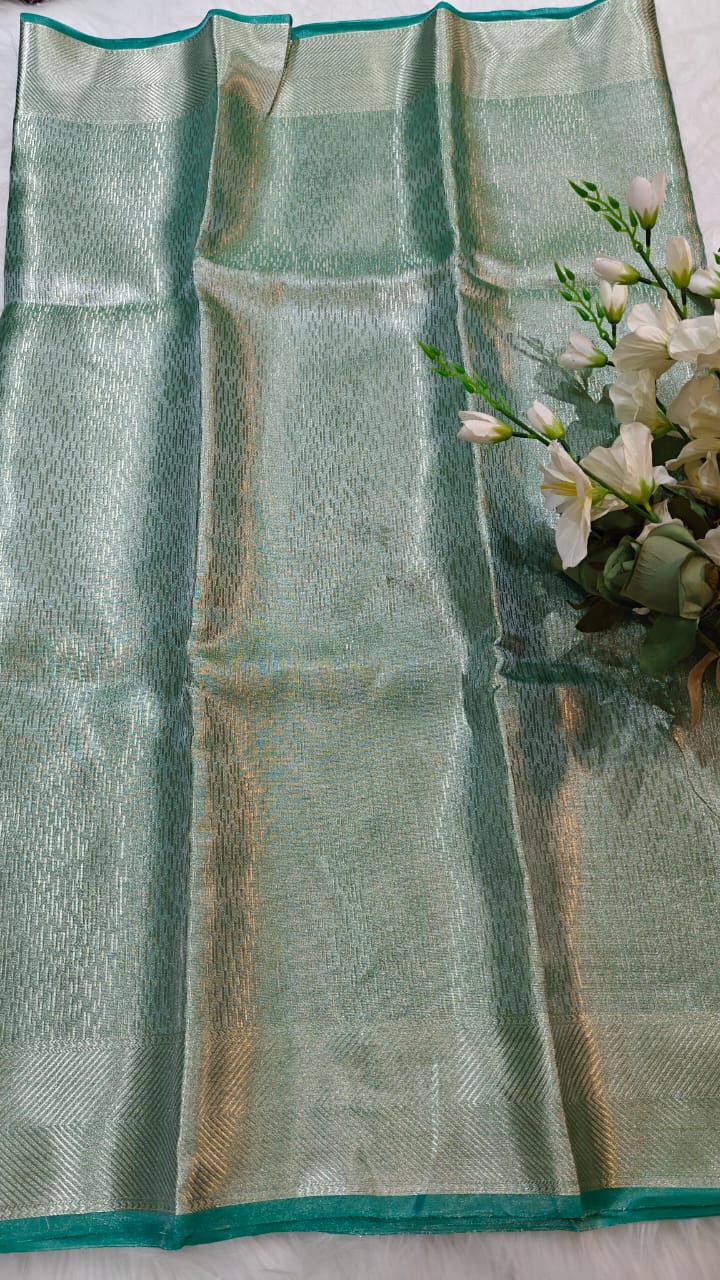 Turquoise Blue Semi Kanjivaram Tissue Saree