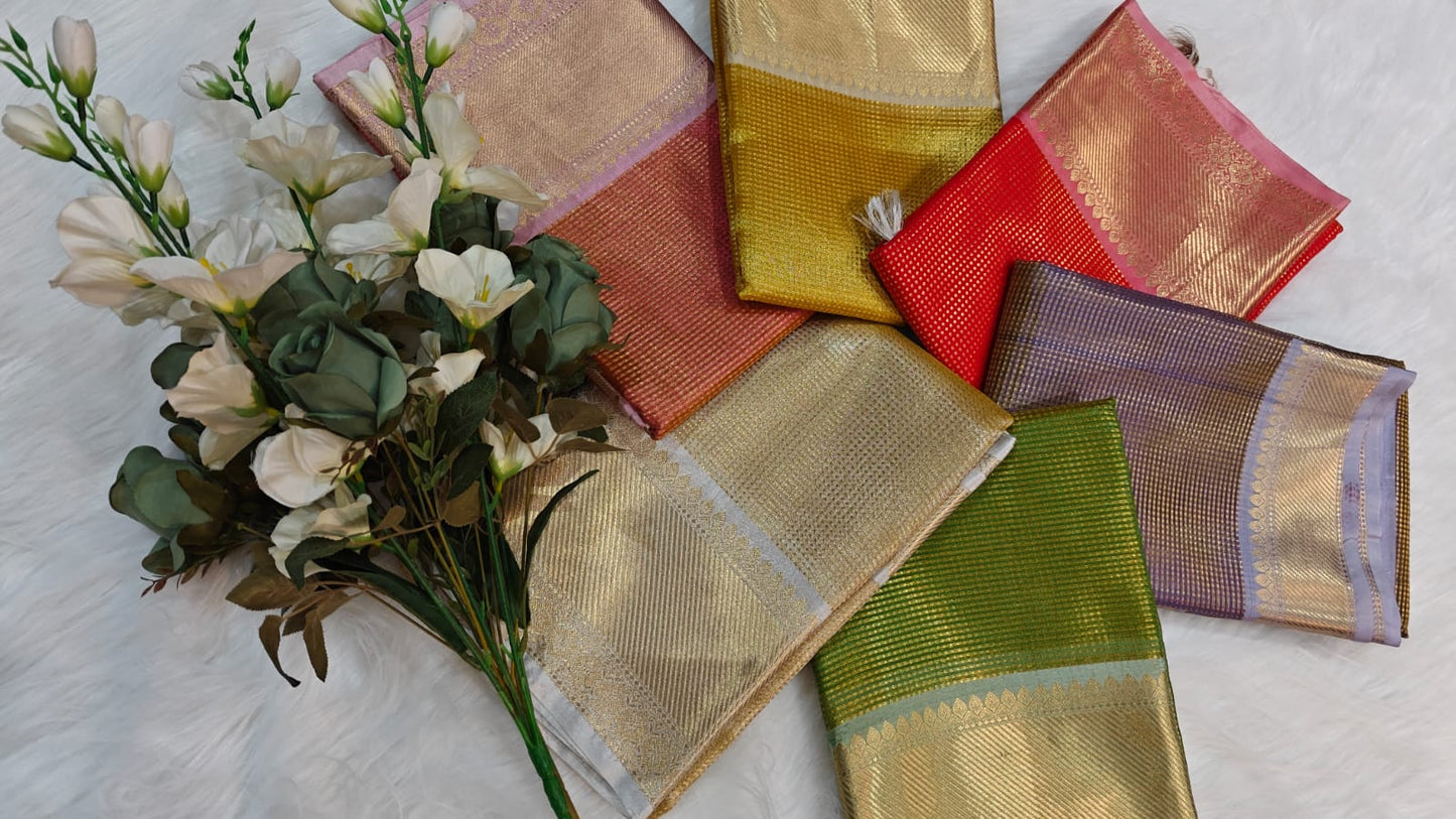 Celebrity inspired Checked Tissue Kanjivaram Semi Silk Saree