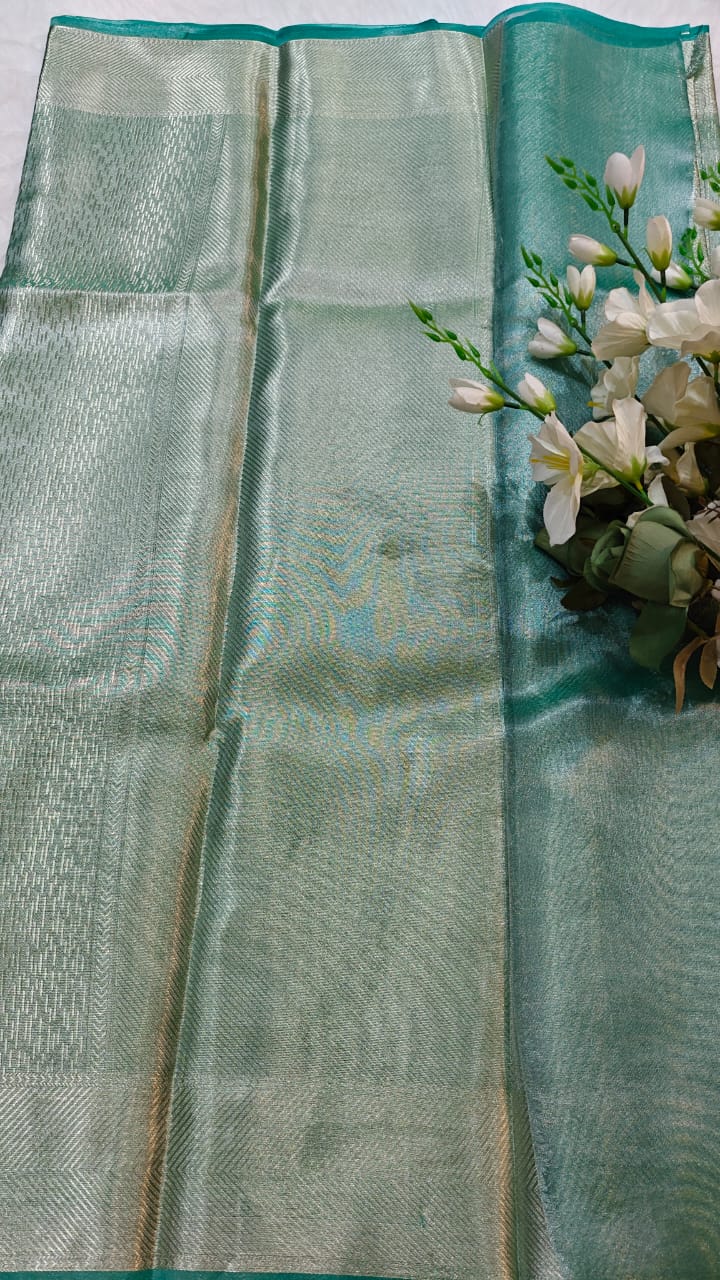 Turquoise Blue Semi Kanjivaram Tissue Saree