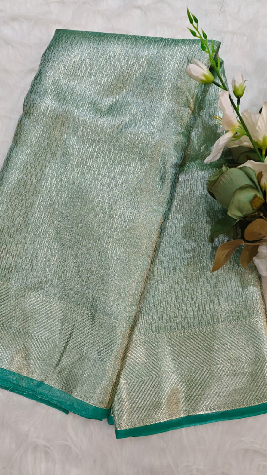 Turquoise Blue Semi Kanjivaram Tissue Saree