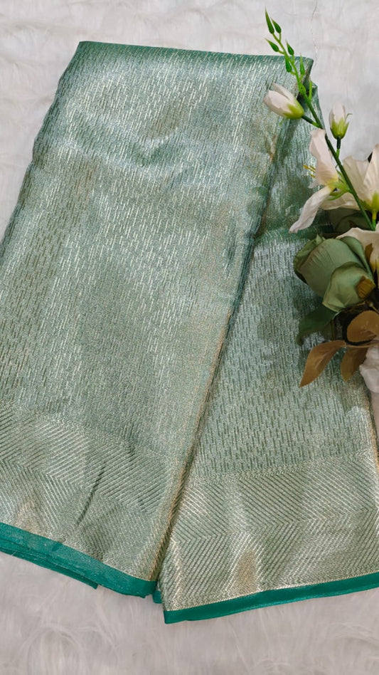 Turquoise Blue Semi Kanjivaram Tissue Saree