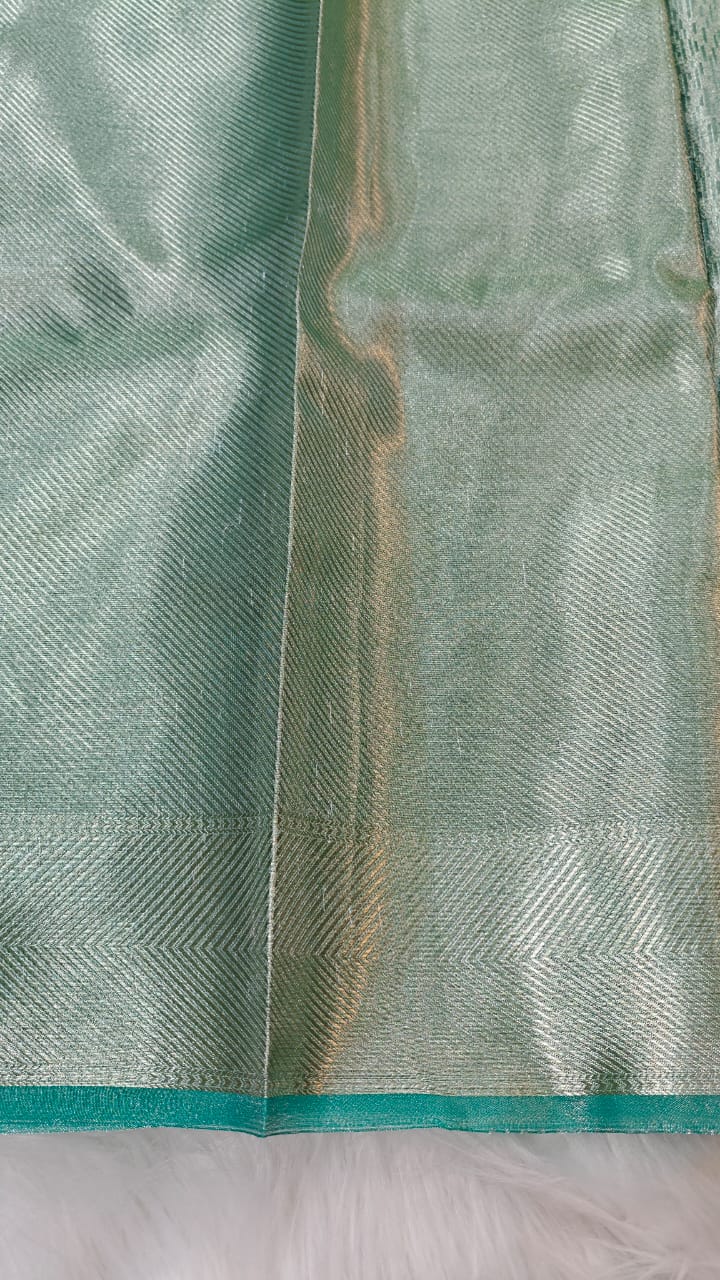 Turquoise Blue Semi Kanjivaram Tissue Saree