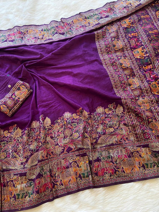 Rich Purple Traditional Viscose Pashmina Silk Saree With Woven Design