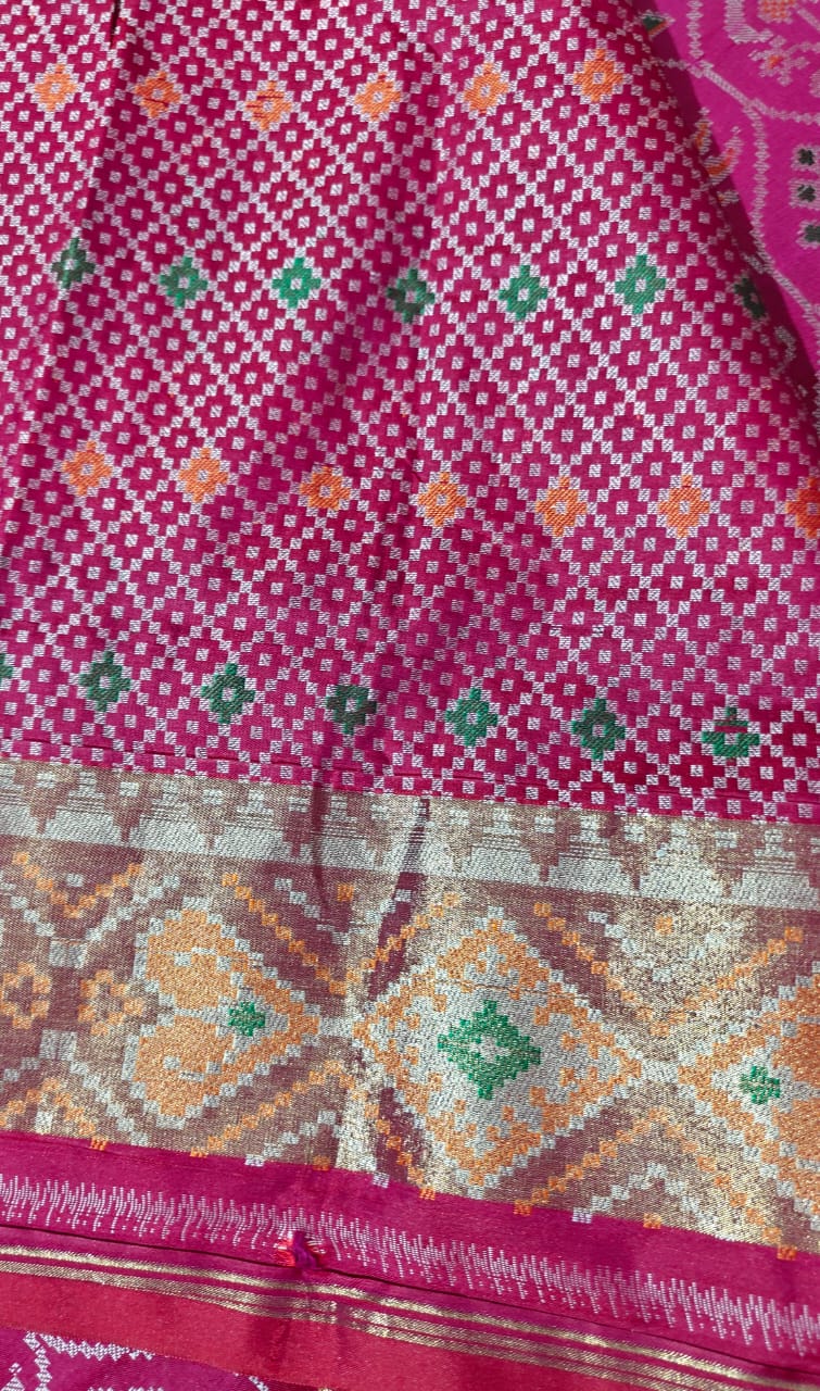 Vibrant Pink Ikkat Patola Semi Silk Saree With Zari Weaving