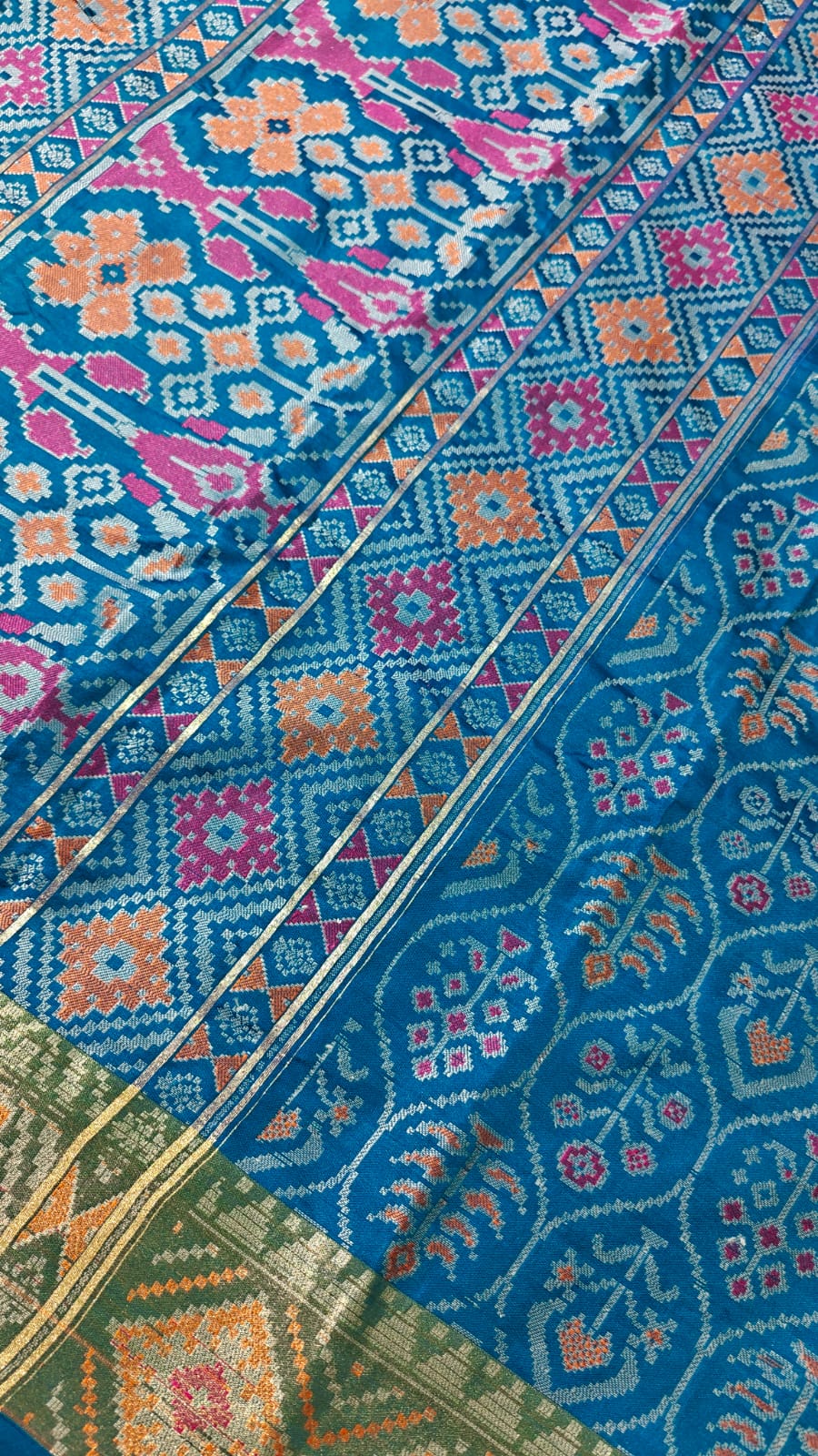 Azure Blue Ikkat Patola Silk Saree With Zari Weaving