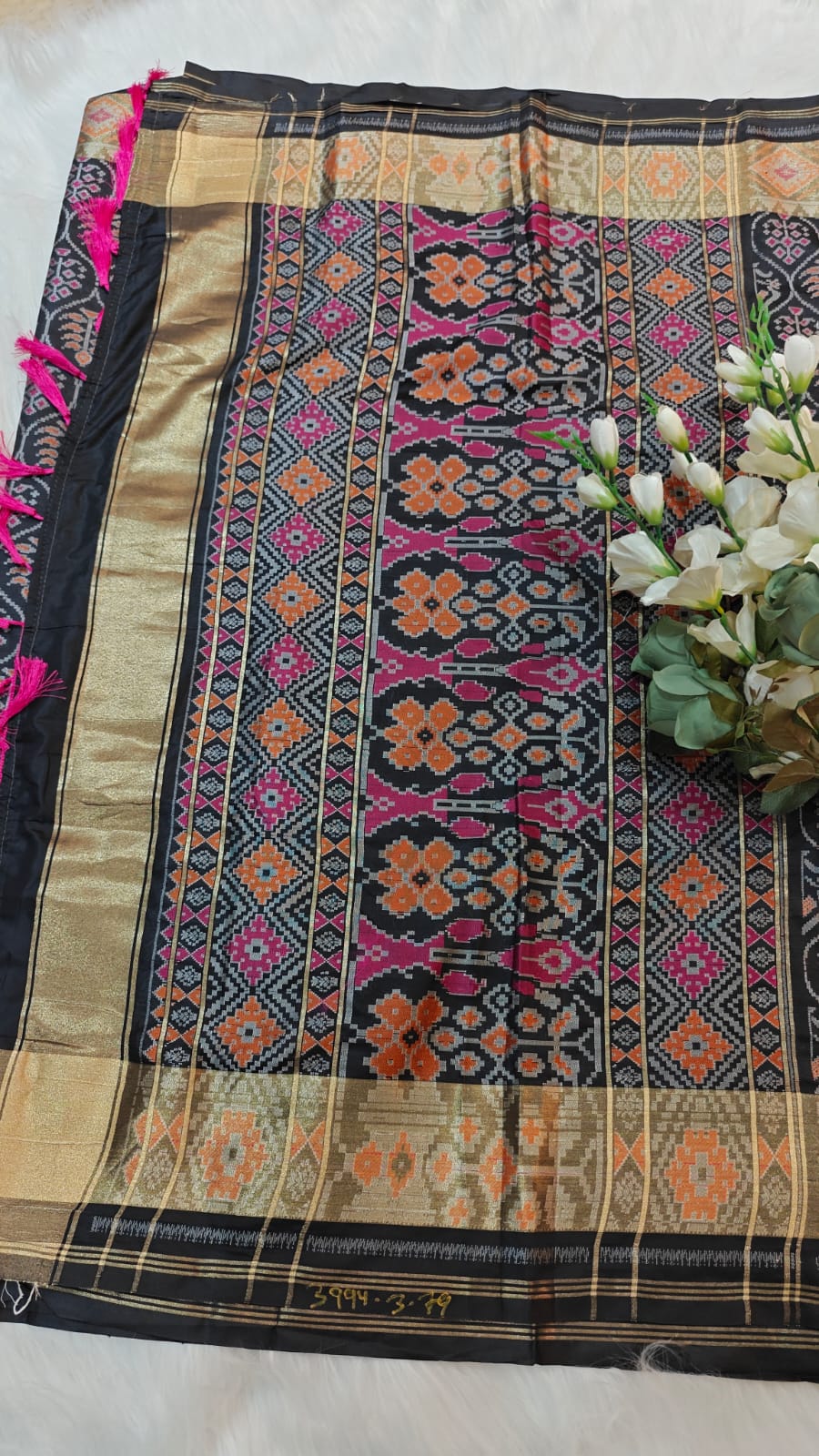 Rich Black Ikkat Patola Semi Silk Saree With Zari Weaving