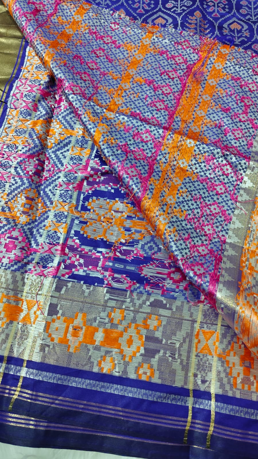 Deep Voilet Ikkat Patola Semi Silk Saree With Zari Weaving